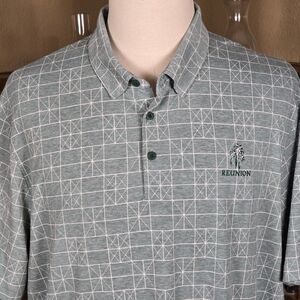Adidas Green Polo White Geometric Designs 2XL Reunion Logo